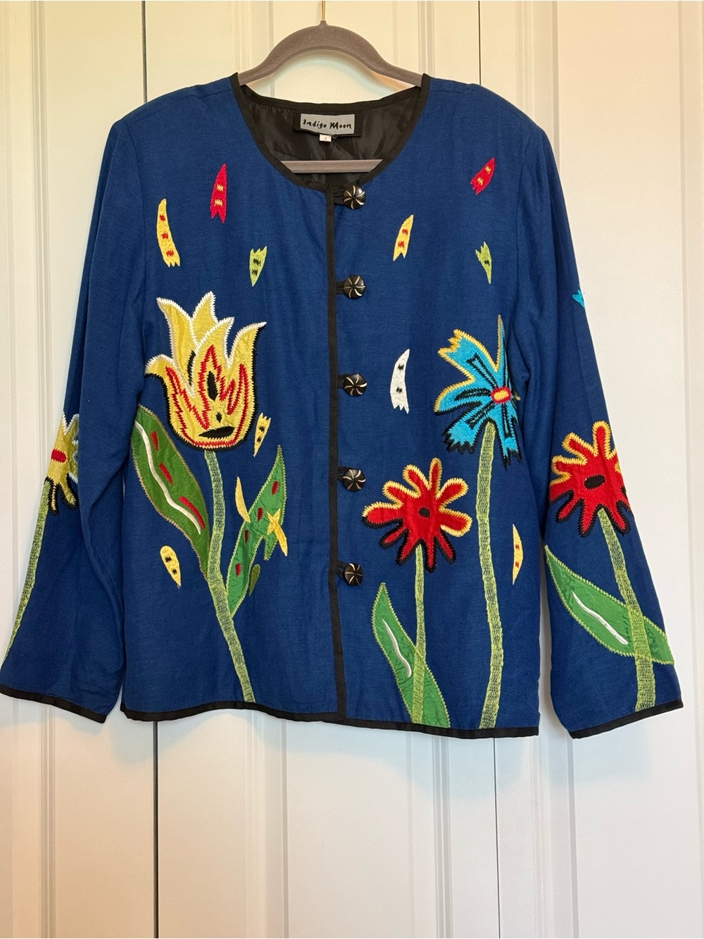 Indigo Moon Blue Floral Embroidered Jacket